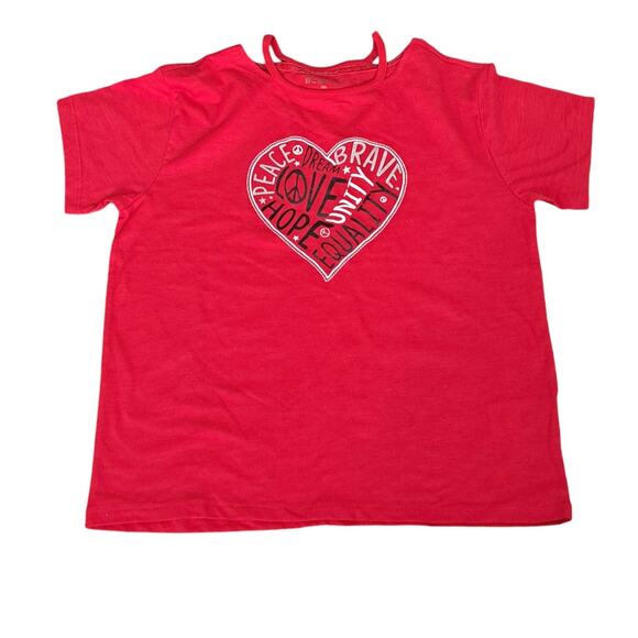NWT Girls  BCBG  Red White Black Glitter Short Sleeve Peace  Heart Top Size M - Picture 1 of 5